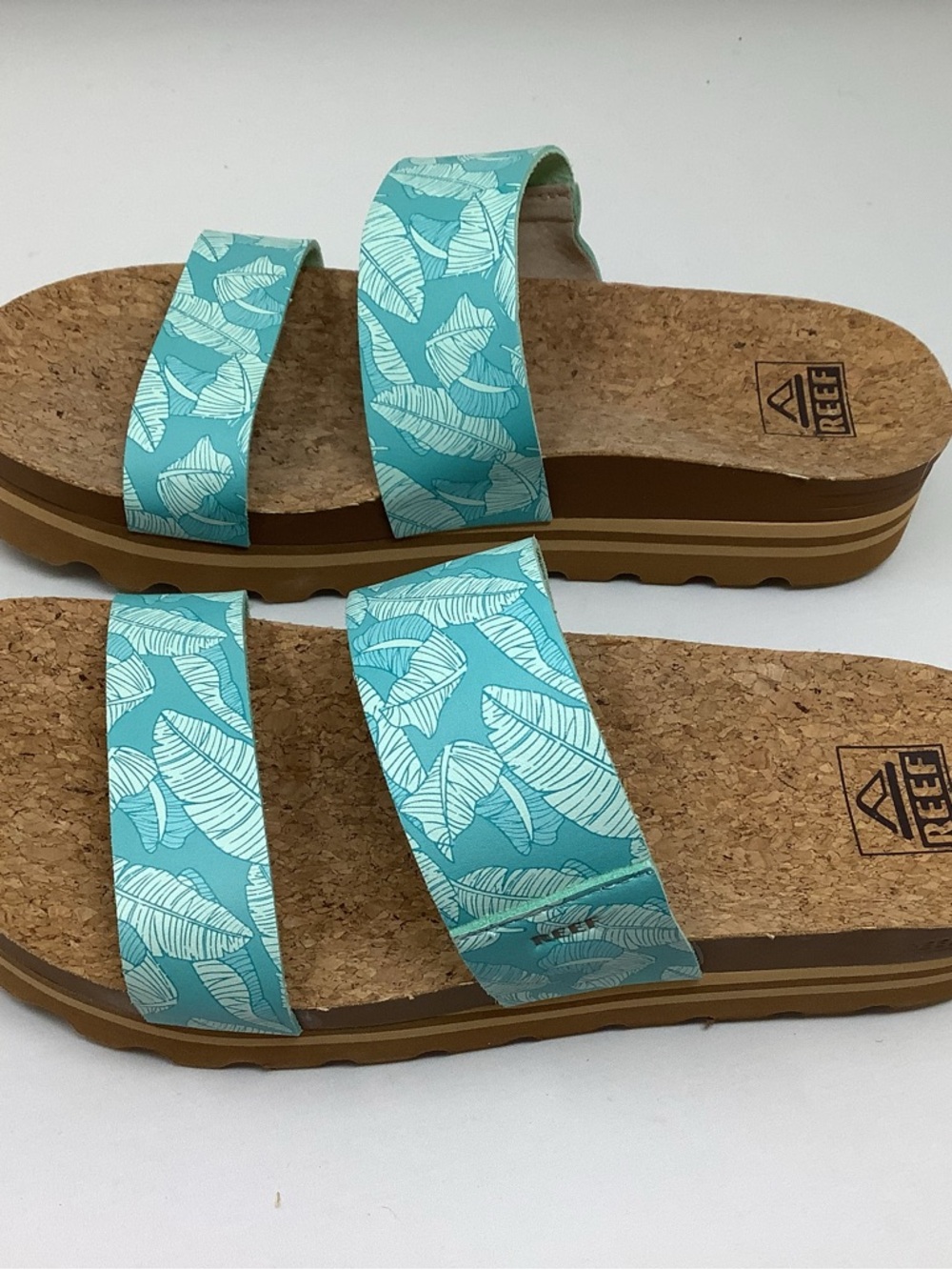 Reef Vista Hi Aqua Palm Leaf Cork Platform Sandals - Picture 4 of 6